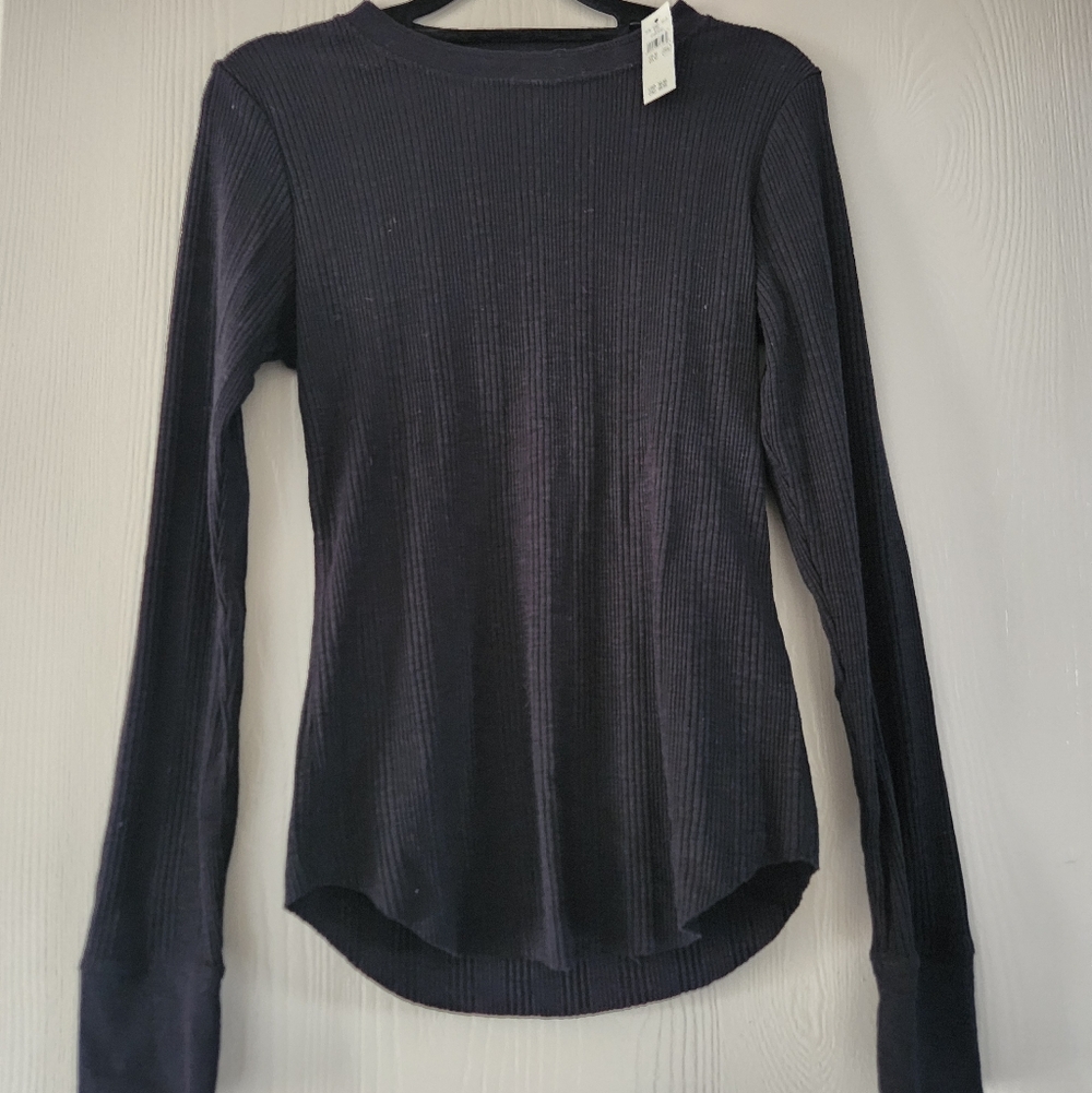 Aerie Black Ribbed Long Sleeve Tee